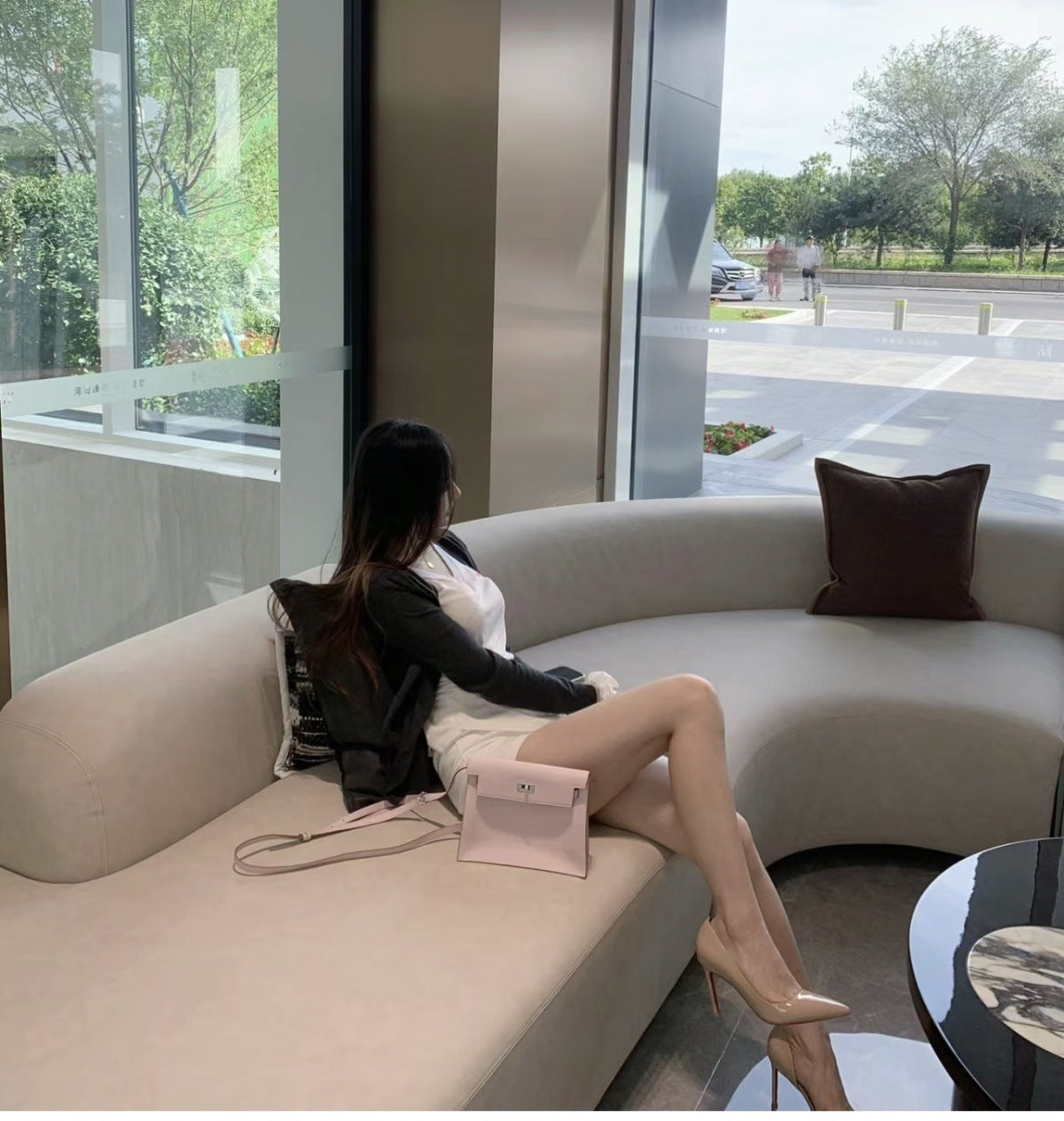 Nude High Heels Women2024Autumn New Red Sole Side Hollow Pointed Toe Sexy Versatile Professional Stiletto Heels