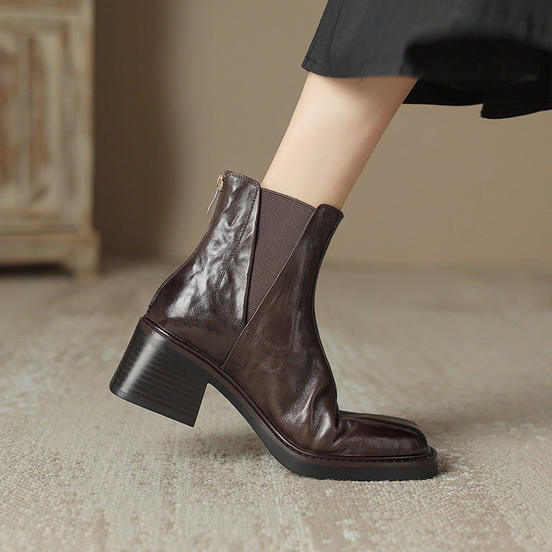 2024New Autumn and Winter Short Boots for Women, Chunky Heel Short Boots, High Heel Martin Boots, British Style for Women