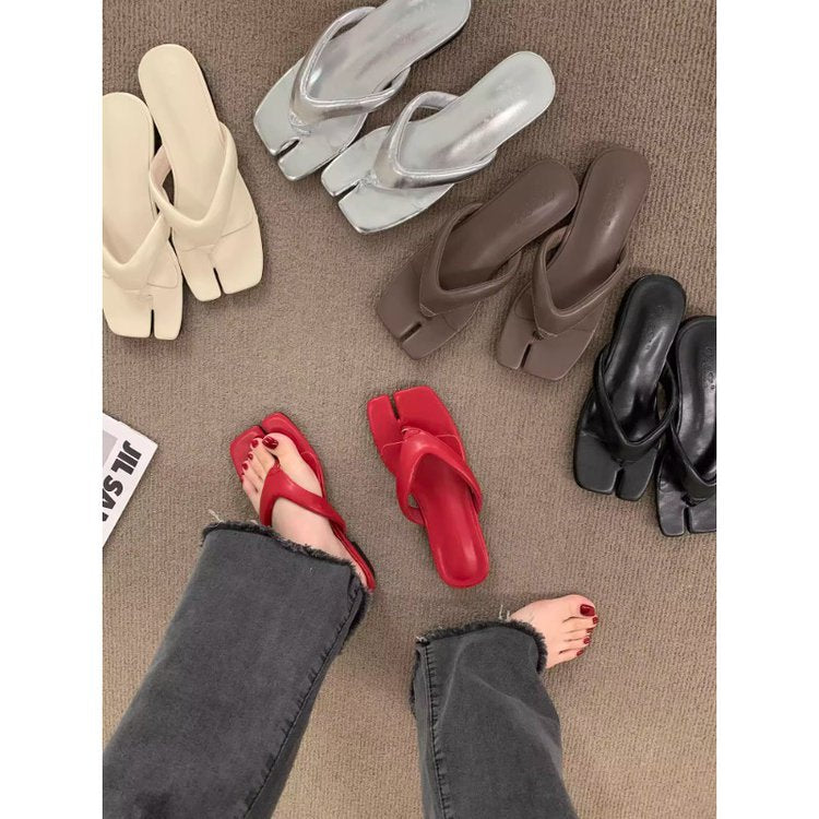 Rubber Square Low Heel(Less3cm)PU Slippers