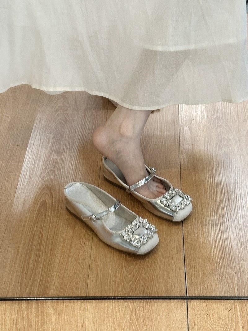 Chanel Style silver Bowknot Thick-Soled Half Slippers for Women, Outdoor Wear, Height-Increasing Summer Sandals, Paired with Dresses, Platform Sandals