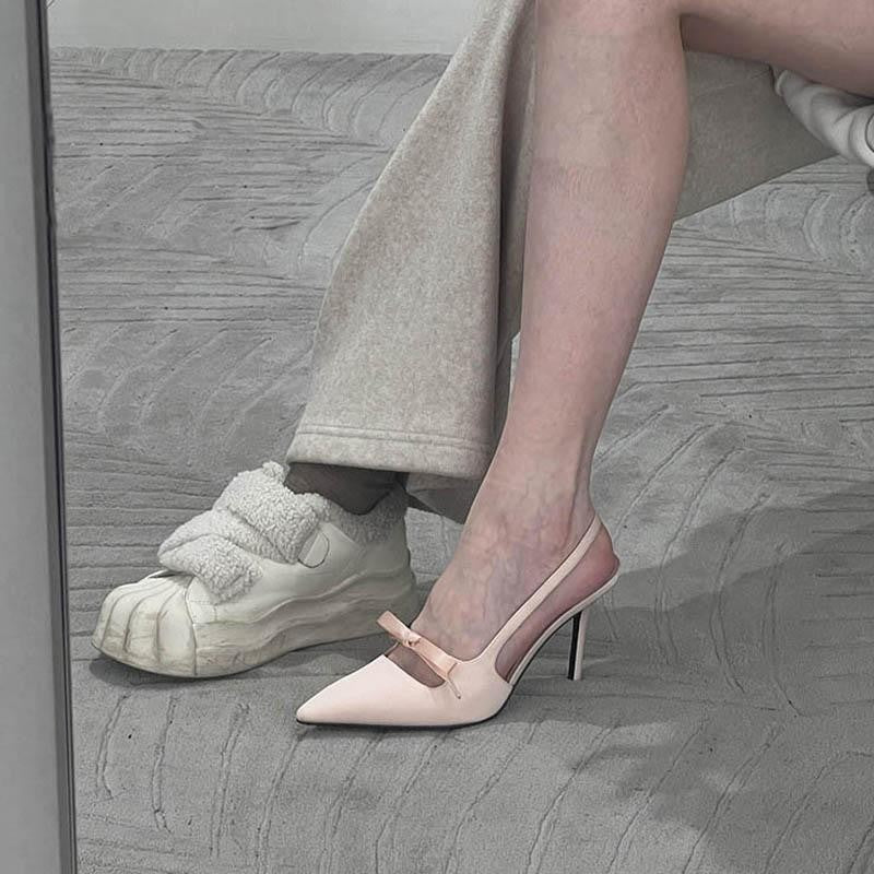 2025New French Style Pointed Toe Bow High Heels Women's Stiletto Sandals Elegant Versatile Shallow Mouth Shoes