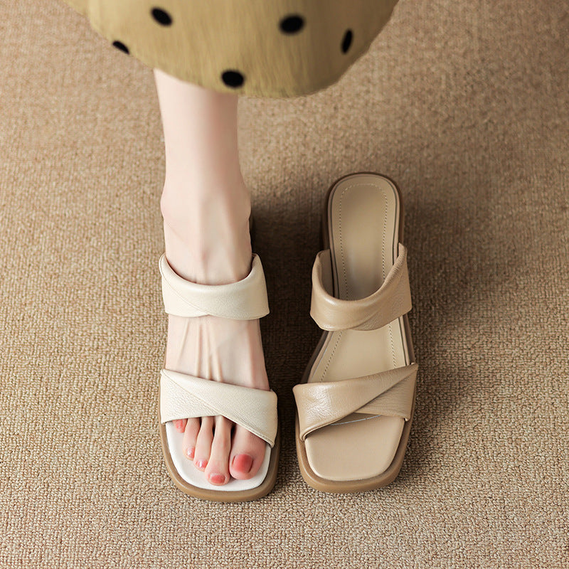 Women's Thick Heel Outdoor Sandals2025Summer New Thick-Soled One-Strap High-Heel Slippers Fairy Style Sandals