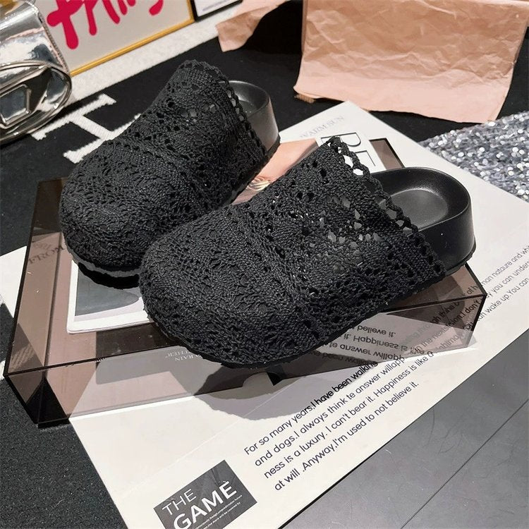 Rubber Mesh Slippers Closed-Toe Platform Sole High Heels(6-8cm)