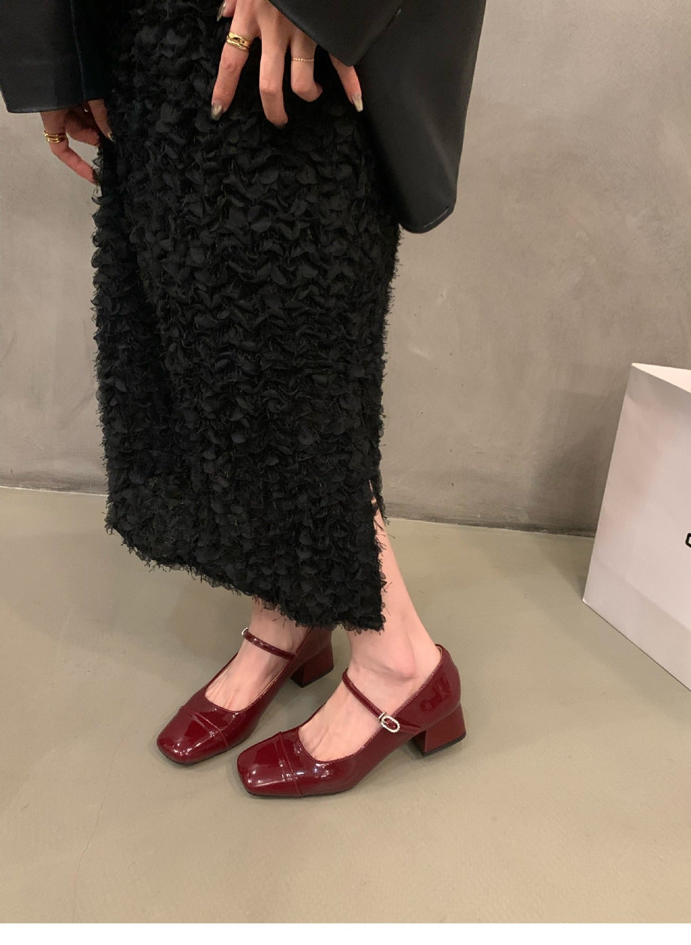 Women's Red Chunky Heel Shoes2023 New Summer Mid-High Heels silver Mary Jane Shoes for Dresses Evening Shoes