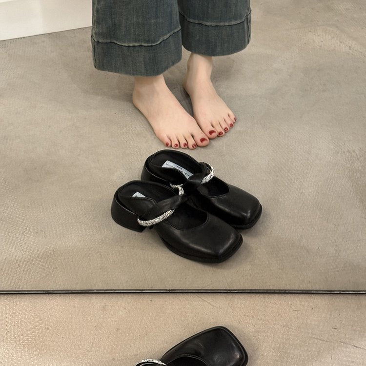 Middle Heel(3-5cm)Slippers PU Closed Toe Chunky Heel Rubber