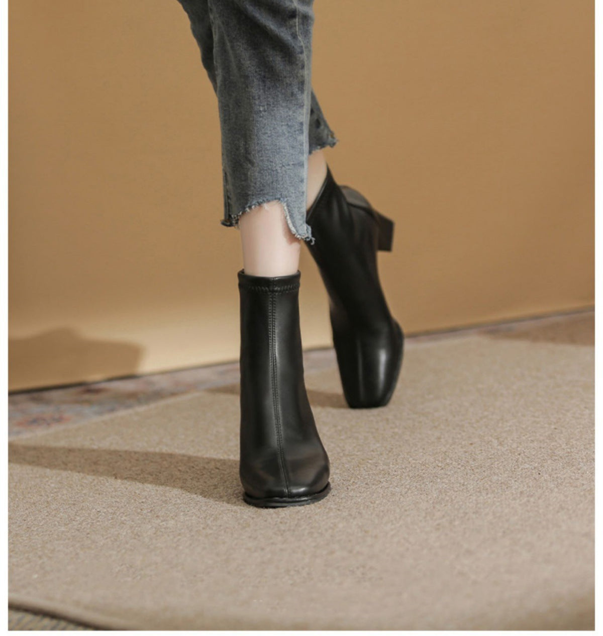 Women's White Martin Boots2024New Spring and Autumn Thick Heel Short Boots British Style Women's Slim Winter Fleece Boots