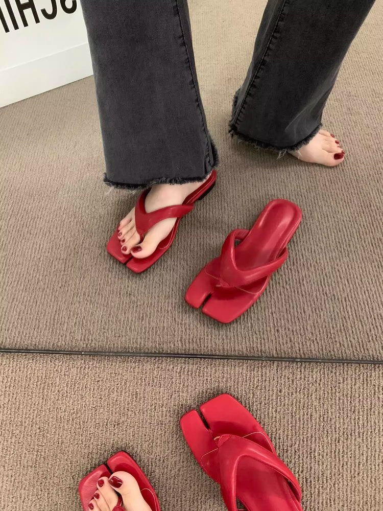 Rubber Square Low Heel(Less3cm)PU Slippers