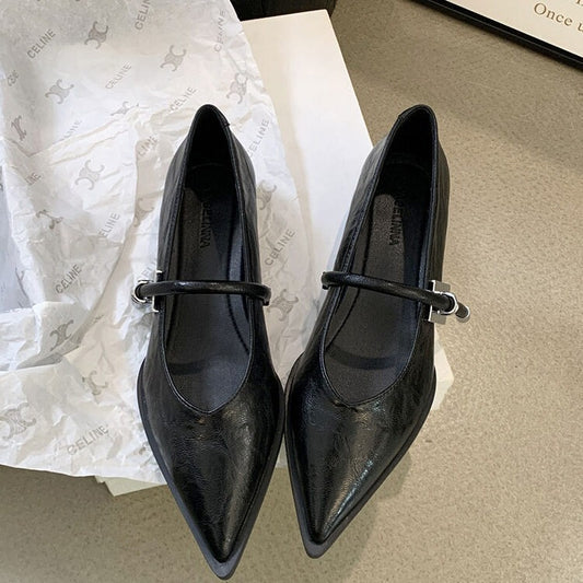 French Low Heel Shoes Small Fragrance Style Pointed Toe Single Shoes for Women2024Spring and Autumn New Mary Jane Women's Shoes Thick Heels