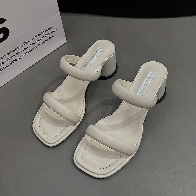 Chunky High Heels(6-8cm)Rubber Slippers PU