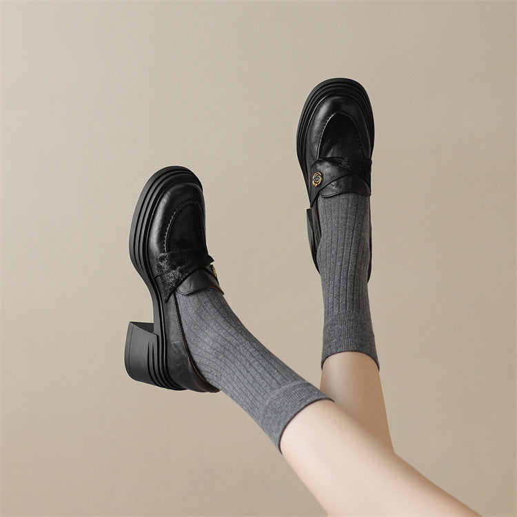 Soft and fluffy!2024Handmade Camellia Thick Sole Chunky High Heel Loafers