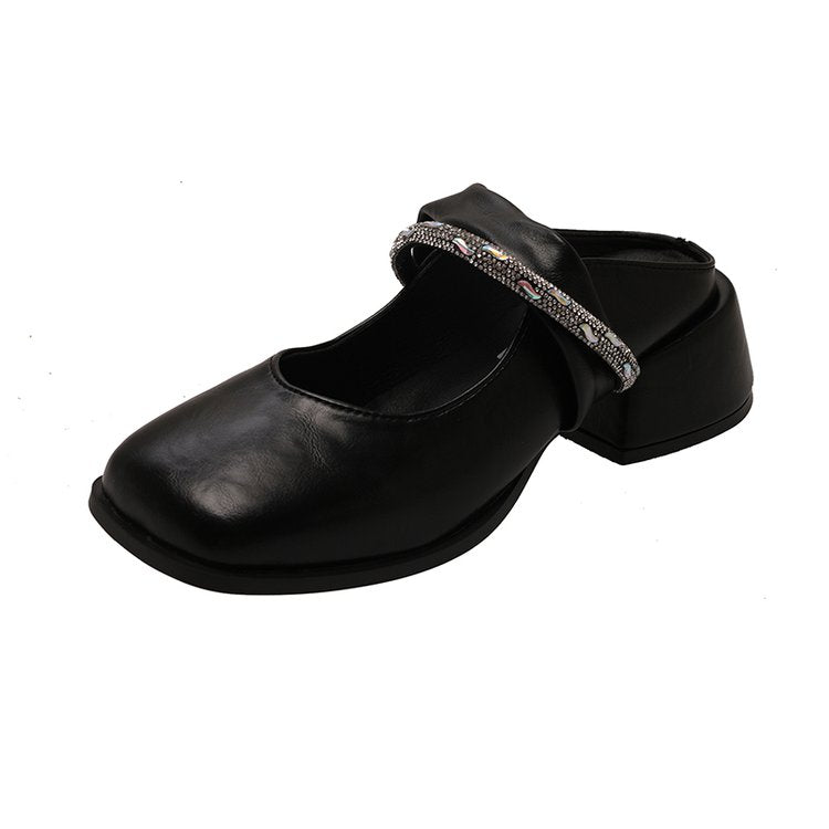 Middle Heel(3-5cm)Slippers PU Closed Toe Chunky Heel Rubber