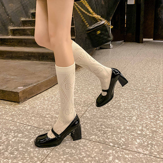 Mary Jane High Heels2023New Year's New Small Thick Heel French Style One-Strap Retro Single Shoes