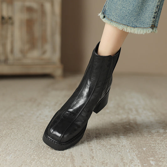 2024New Autumn and Winter Short Boots for Women, Chunky Heel Short Boots, High Heel Martin Boots, British Style for Women