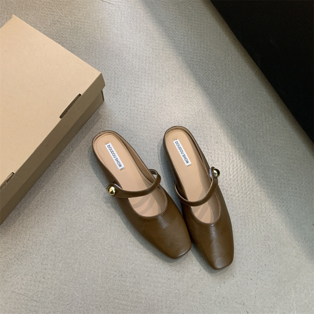 Flat Closed-Toe Half Slippers for Women Soft Sole2025French-style Sandals for Outdoor Wear, Super Popular Evening Breeze Niche Single Shoes