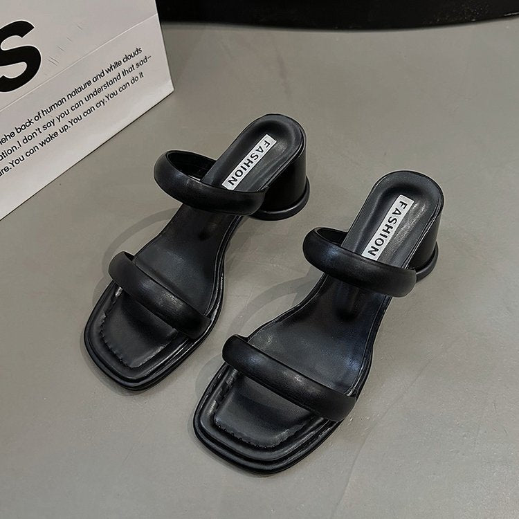 Chunky High Heels(6-8cm)Rubber Slippers PU
