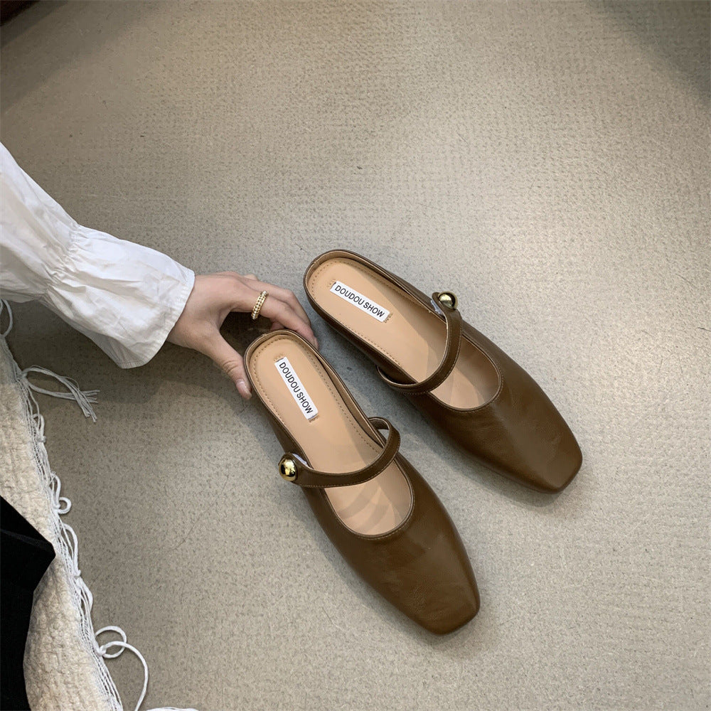 Flat Closed-Toe Half Slippers for Women Soft Sole2025French-style Sandals for Outdoor Wear, Super Popular Evening Breeze Niche Single Shoes