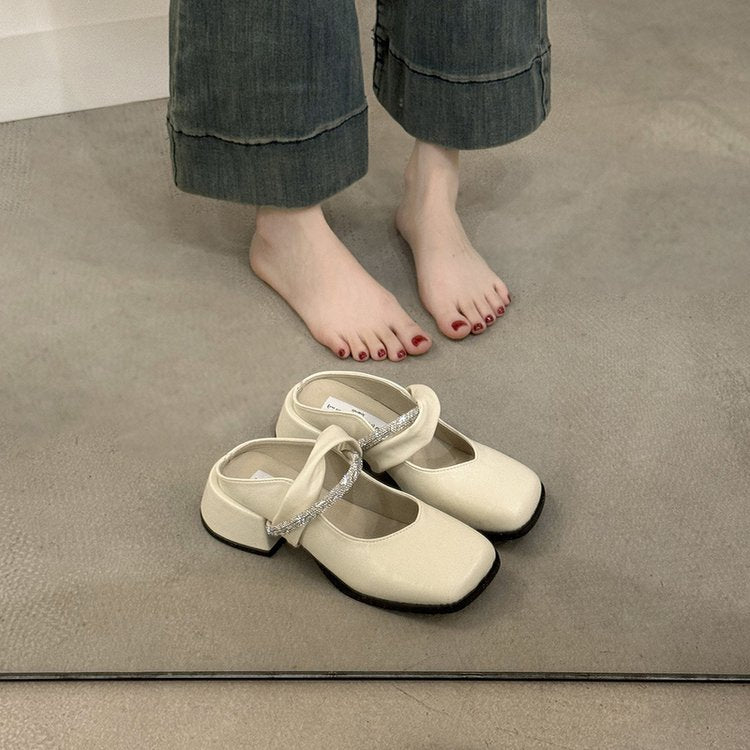 Middle Heel(3-5cm)Slippers PU Closed Toe Chunky Heel Rubber
