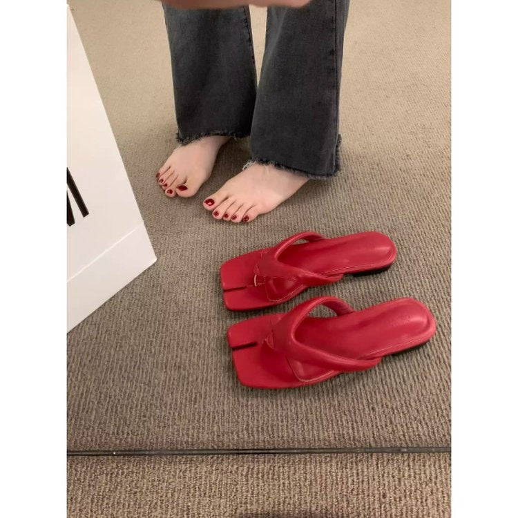 Rubber Square Low Heel(Less3cm)PU Slippers