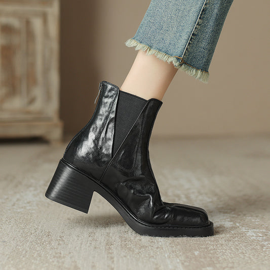 2024New Autumn and Winter Short Boots for Women, Chunky Heel Short Boots, High Heel Martin Boots, British Style for Women