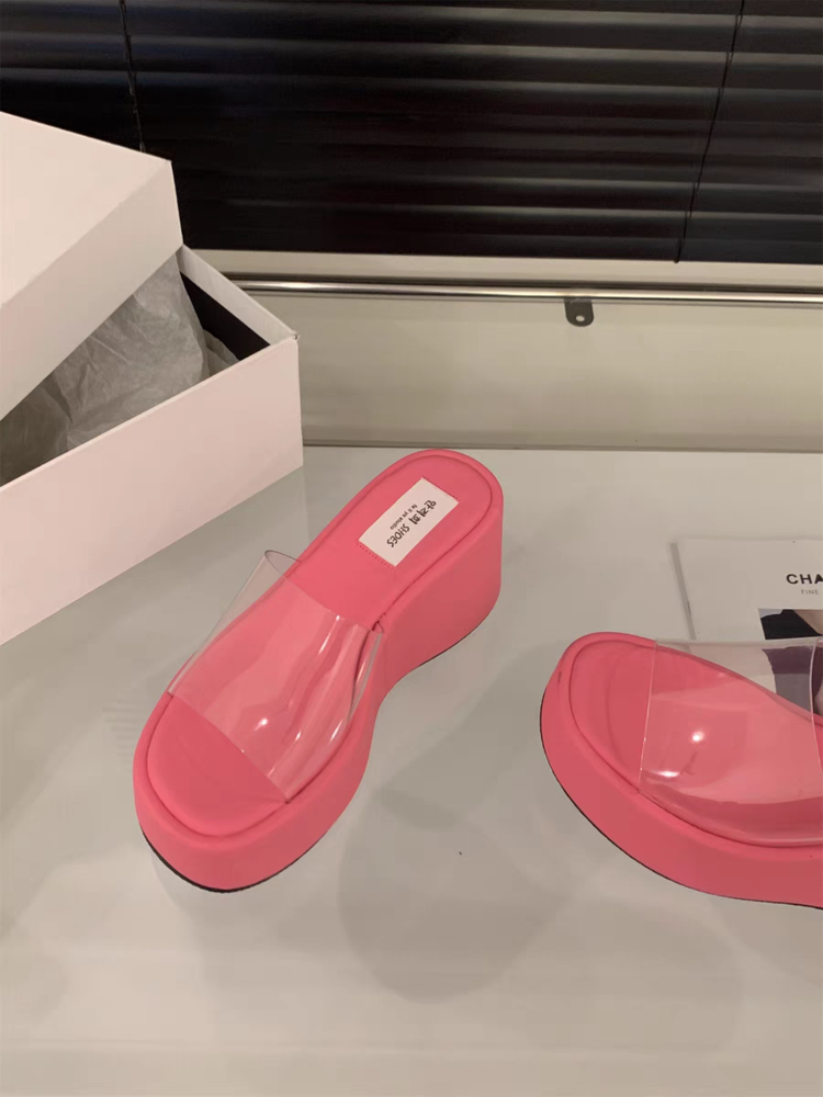 Rubber Wedge Slippers PU High Heel(6-8cm)