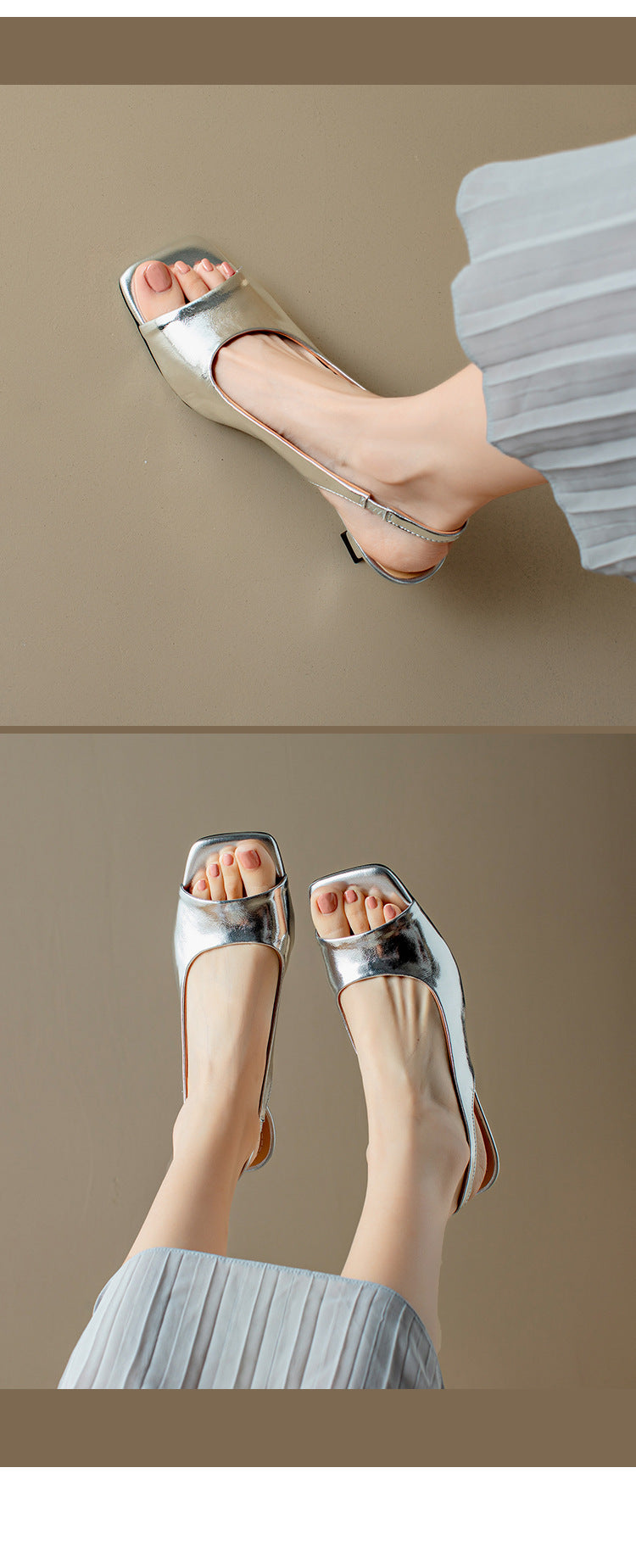 French Style Simple Open Back Peep Toe High Heels Elegant Slim Mid Heel Stiletto Sandals for Women Summer2024New