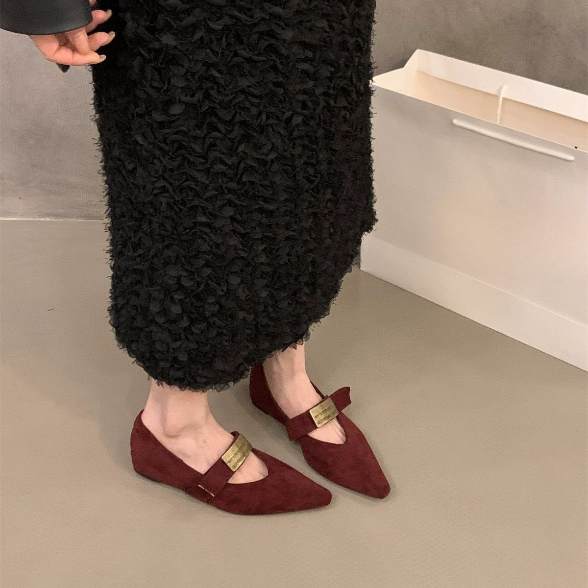 Red Pointed Toe Mary Jane Shoes with Hidden Wedge for Women2024New Spring and Autumn French Leopard Print Small Shoes