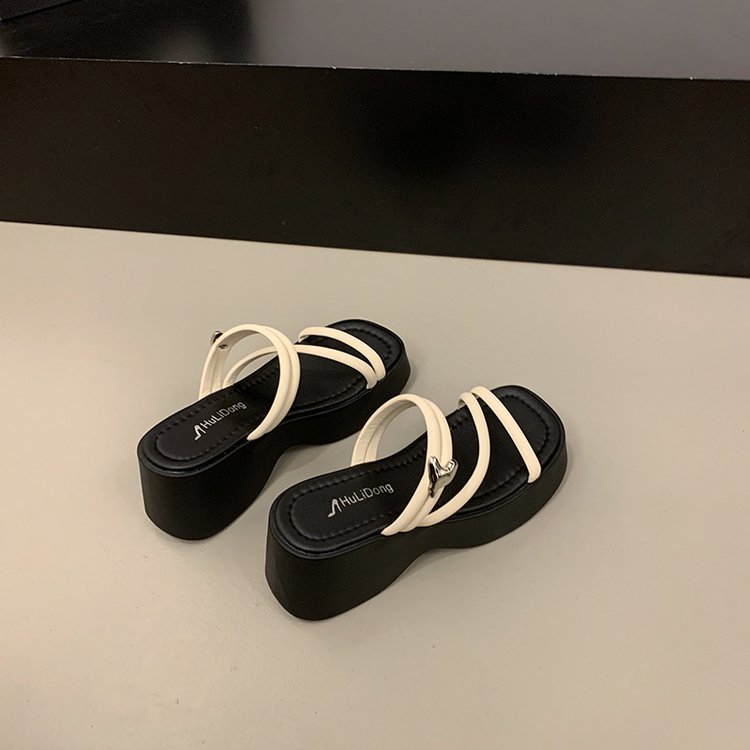Solid Color Platform Sole Slippers PU Rubber mid-heel(3-5cm)