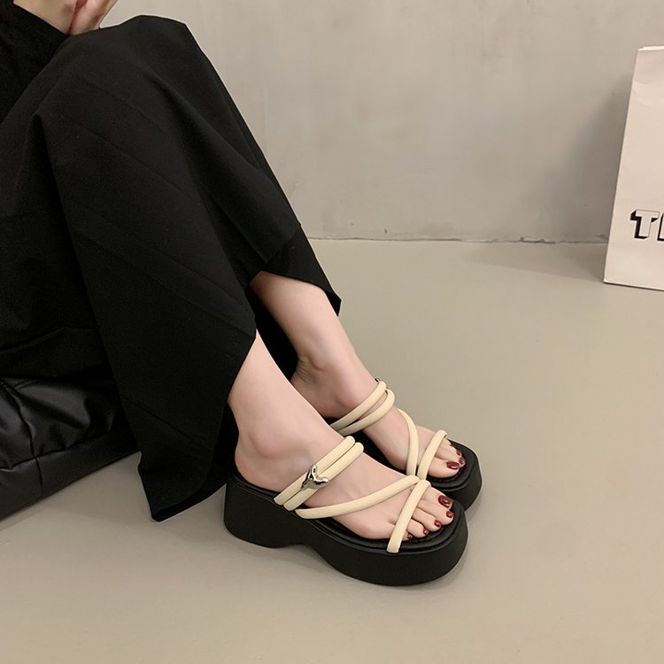Solid Color Platform Sole Slippers PU Rubber mid-heel(3-5cm)