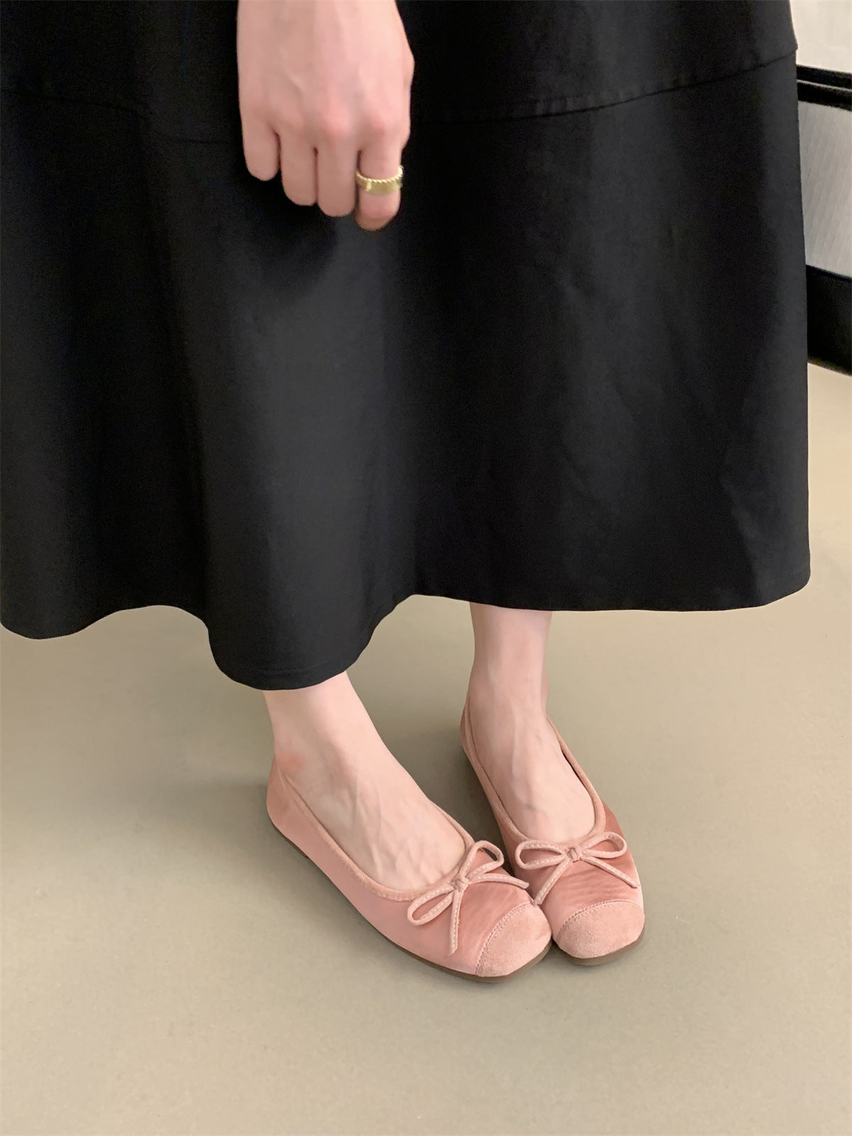 Round Toe Shallow Mouth Single Shoes for Women, Spring and Autumn New Soft Leather Ballet Fairy Style Gentle Slip-On Soft Flat Loafers