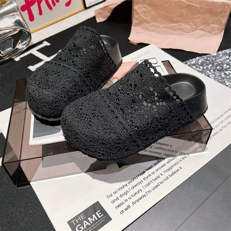 Rubber Mesh Slippers Closed-Toe Platform Sole High Heels(6-8cm)