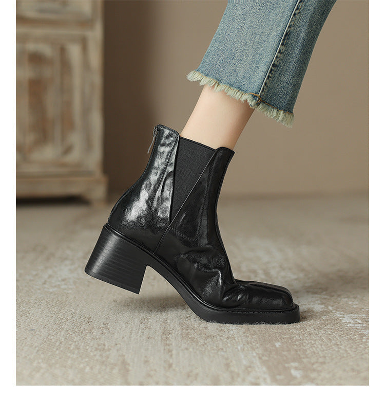 2024New Autumn and Winter Short Boots for Women, Chunky Heel Short Boots, High Heel Martin Boots, British Style for Women