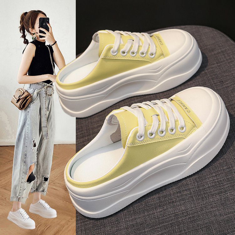 Rubber Closed-Toe Mid-Heel Slippers(3-5cm)Muffin Bottom PU