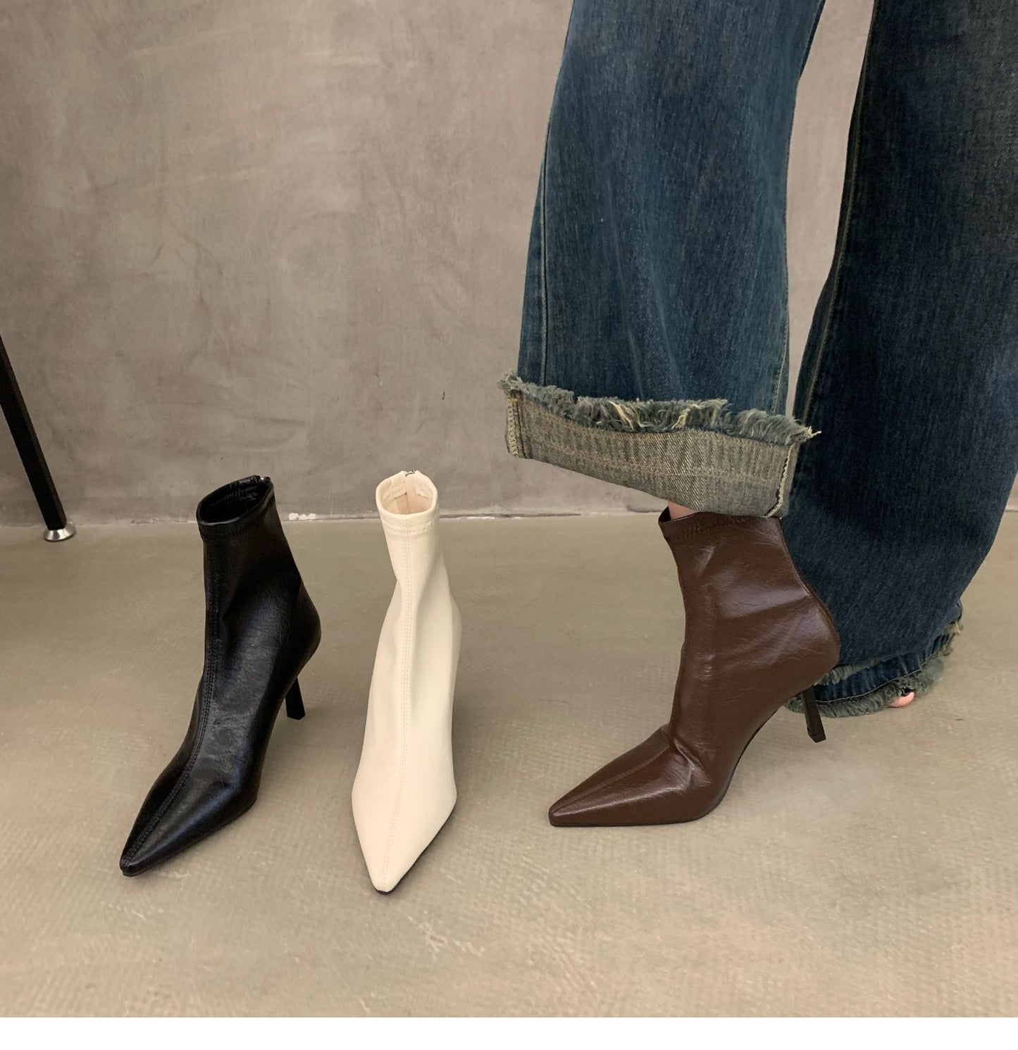 Thin Heel High Heel Spring and Autumn Single Boots Pointed Toe Short Boots Women's Shoes2023New Year's New White Korean Style Slim Nude Boots