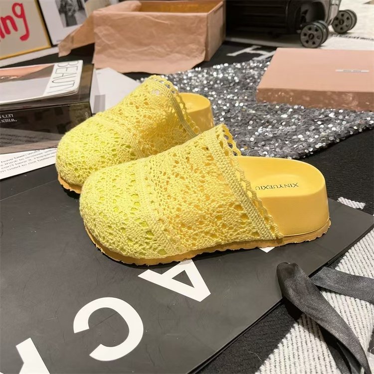 Rubber Mesh Slippers Closed-Toe Platform Sole High Heels(6-8cm)