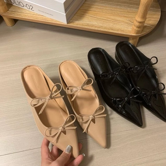 Flat Rubber PU Closed-Toe Low Heel Slippers(1-3cm)
