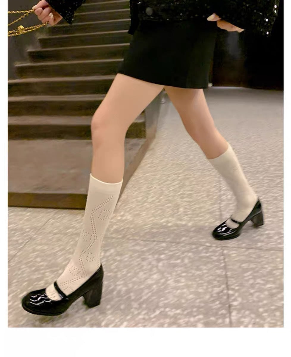 Mary Jane High Heels2023New Year's New Small Thick Heel French Style One-Strap Retro Single Shoes