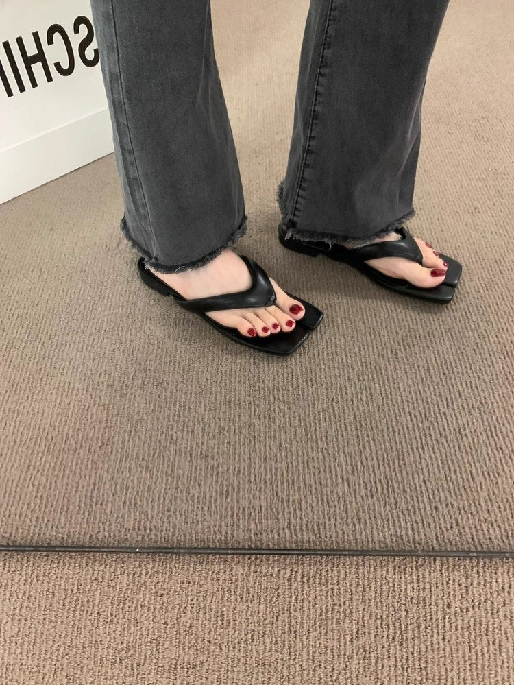 Rubber Square Low Heel(Less3cm)PU Slippers