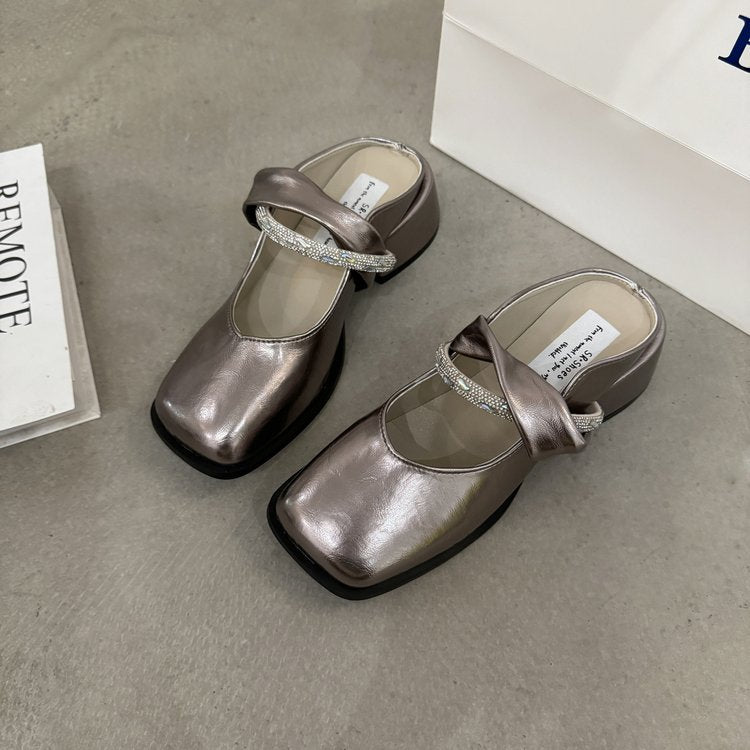 Middle Heel(3-5cm)Slippers PU Closed Toe Chunky Heel Rubber