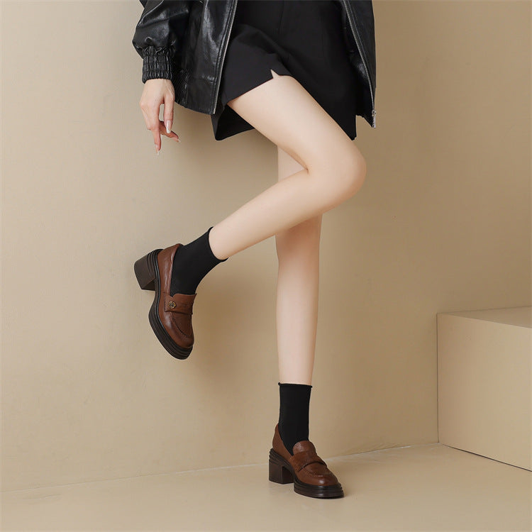 Soft and fluffy!2024Handmade Camellia Thick Sole Chunky High Heel Loafers