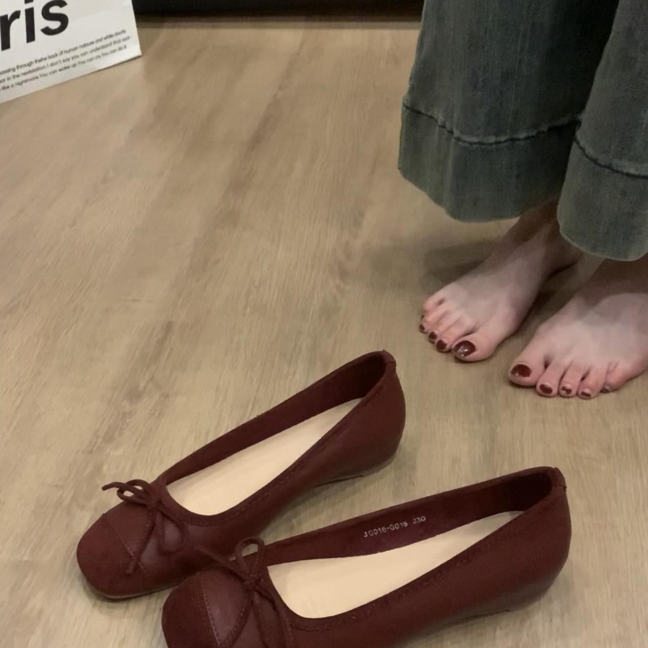 Women's French Style Shoes with Hidden Wedge2025Spring and Autumn New Suede Bowknot Slip-On Light Mouth Apricot Evening Shoes
