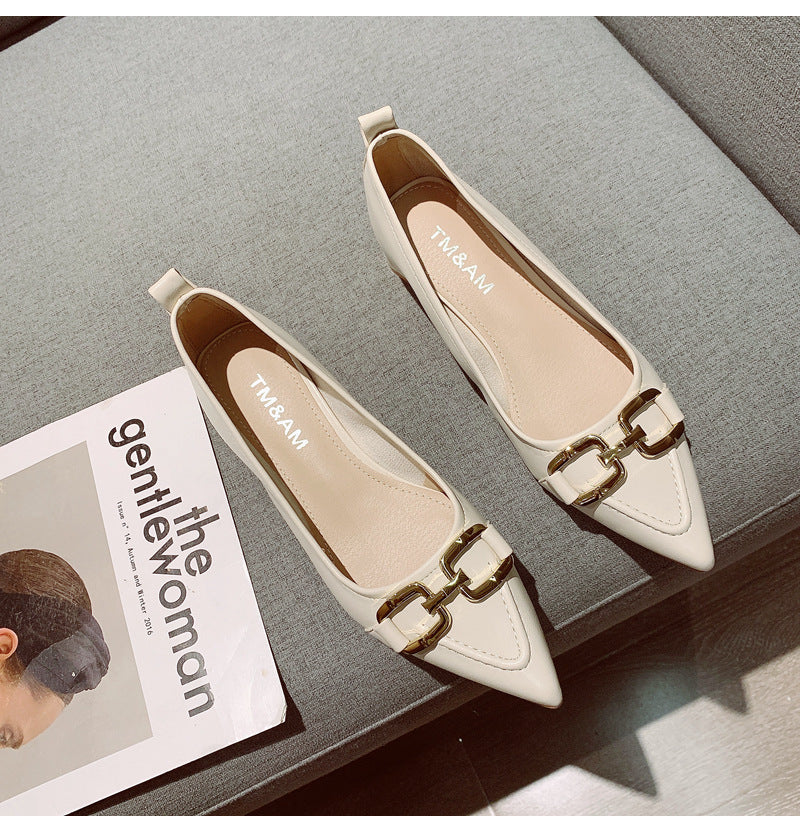 Women's Thick Heel Mid Heel Single Shoes2023Spring New Fashionable Elegant Matching Dress Shoes with Shallow Mouth Pointed Toe Low Heel Evening Shoes
