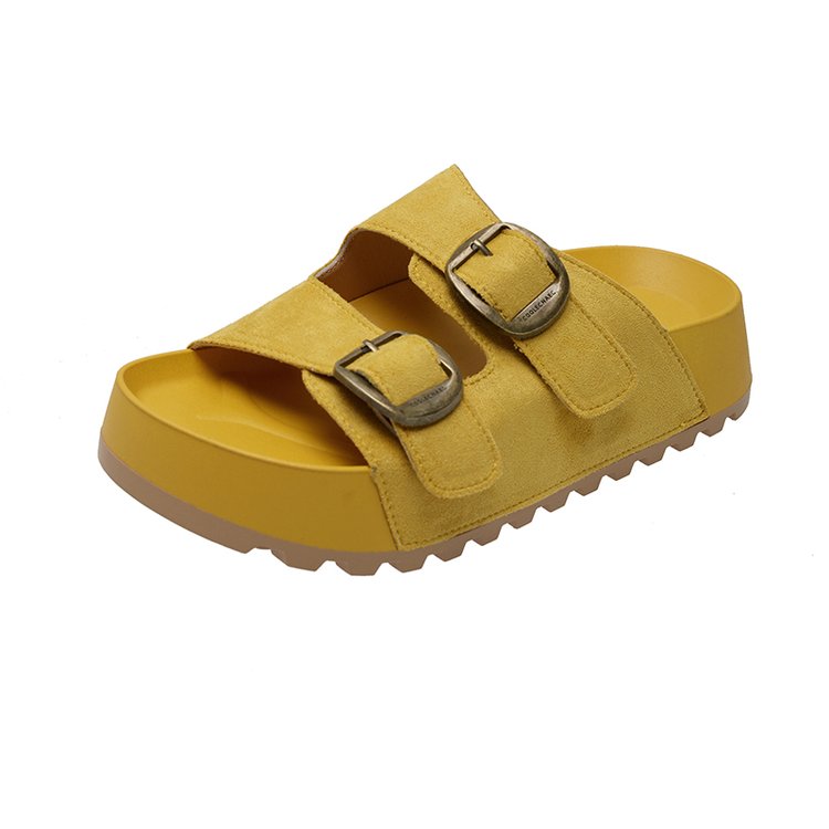 Solid Color Rubber Mid Heel(3-5cm)Platform Sole Suede Slippers