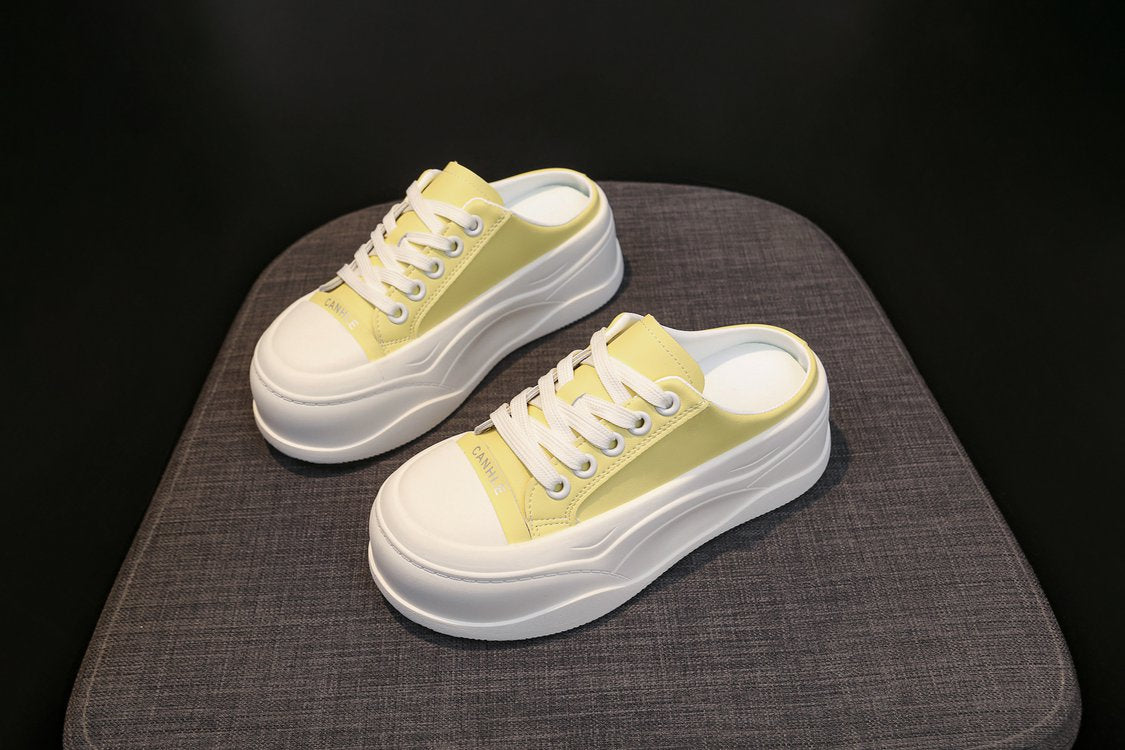 Rubber Closed-Toe Mid-Heel Slippers(3-5cm)Muffin Bottom PU