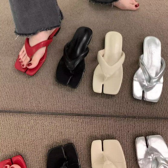 Rubber Square Low Heel(Less3cm)PU Slippers