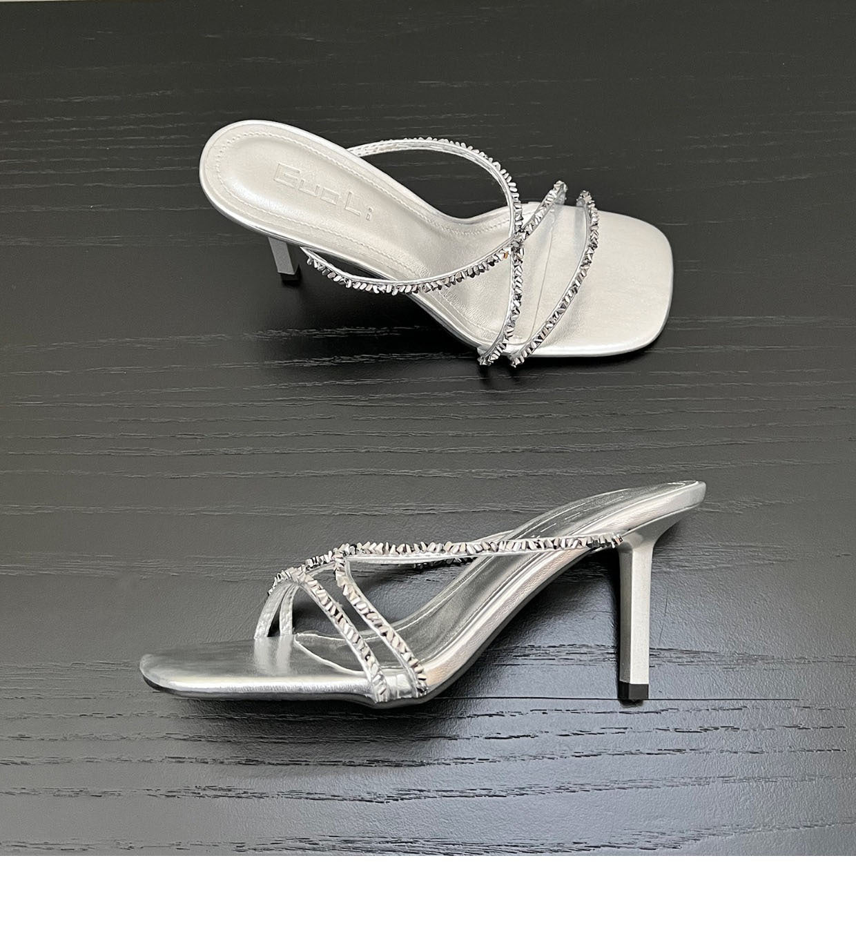 Cool and sophisticated!silver Rhinestone Sandals for Women2025Summer new fashion sexy mules high heel sandals