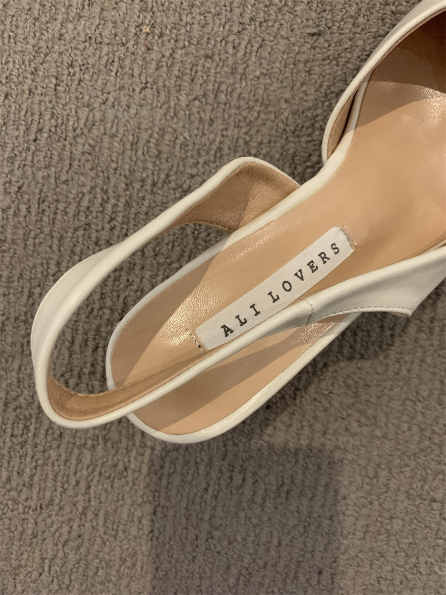 2024Spring Summer New High Heel Closed Toe Backless Sandals Women's Shoes Chunky Heel Shallow Mouth French Gentle Style Single Shoes Women's Shoes