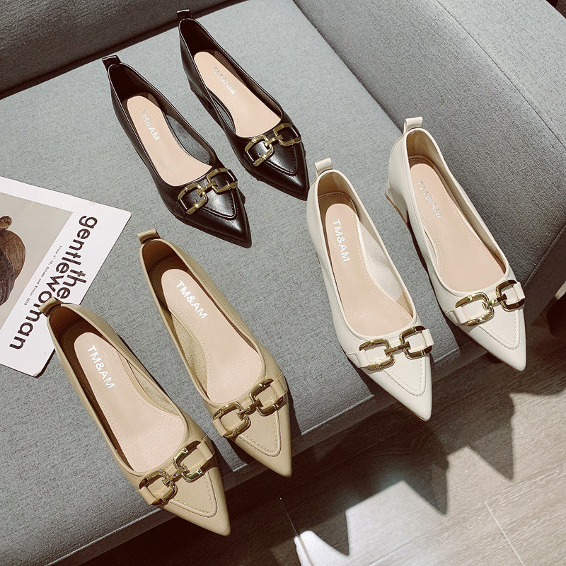 Women's Thick Heel Mid Heel Single Shoes2023Spring New Fashionable Elegant Matching Dress Shoes with Shallow Mouth Pointed Toe Low Heel Evening Shoes