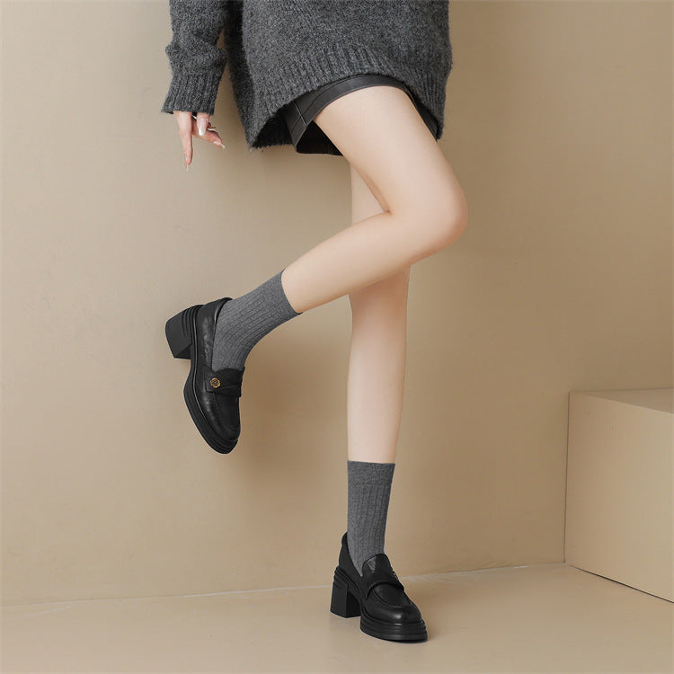 Soft and fluffy!2024Handmade Camellia Thick Sole Chunky High Heel Loafers