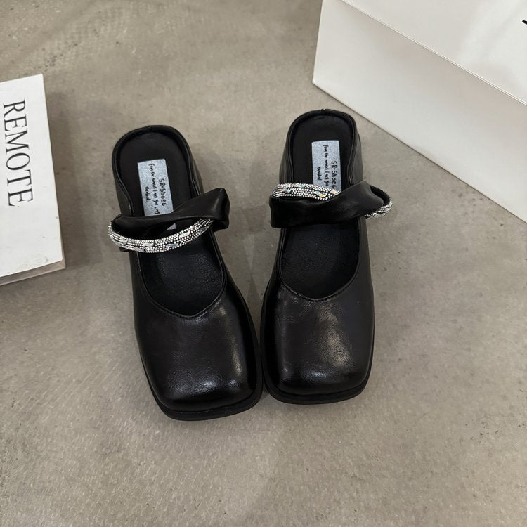 Middle Heel(3-5cm)Slippers PU Closed Toe Chunky Heel Rubber