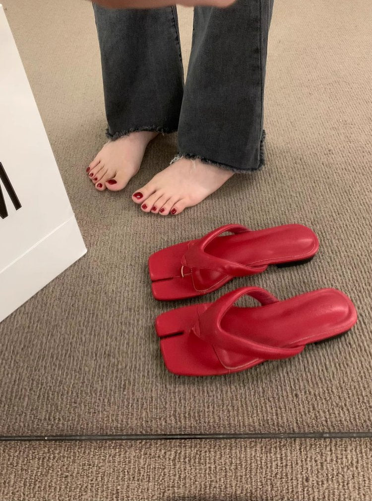 Rubber Square Low Heel(Less3cm)PU Slippers